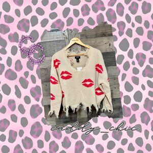 Just Polly x Forever 21 Cropped Sweater Lips Print Size Large NWT